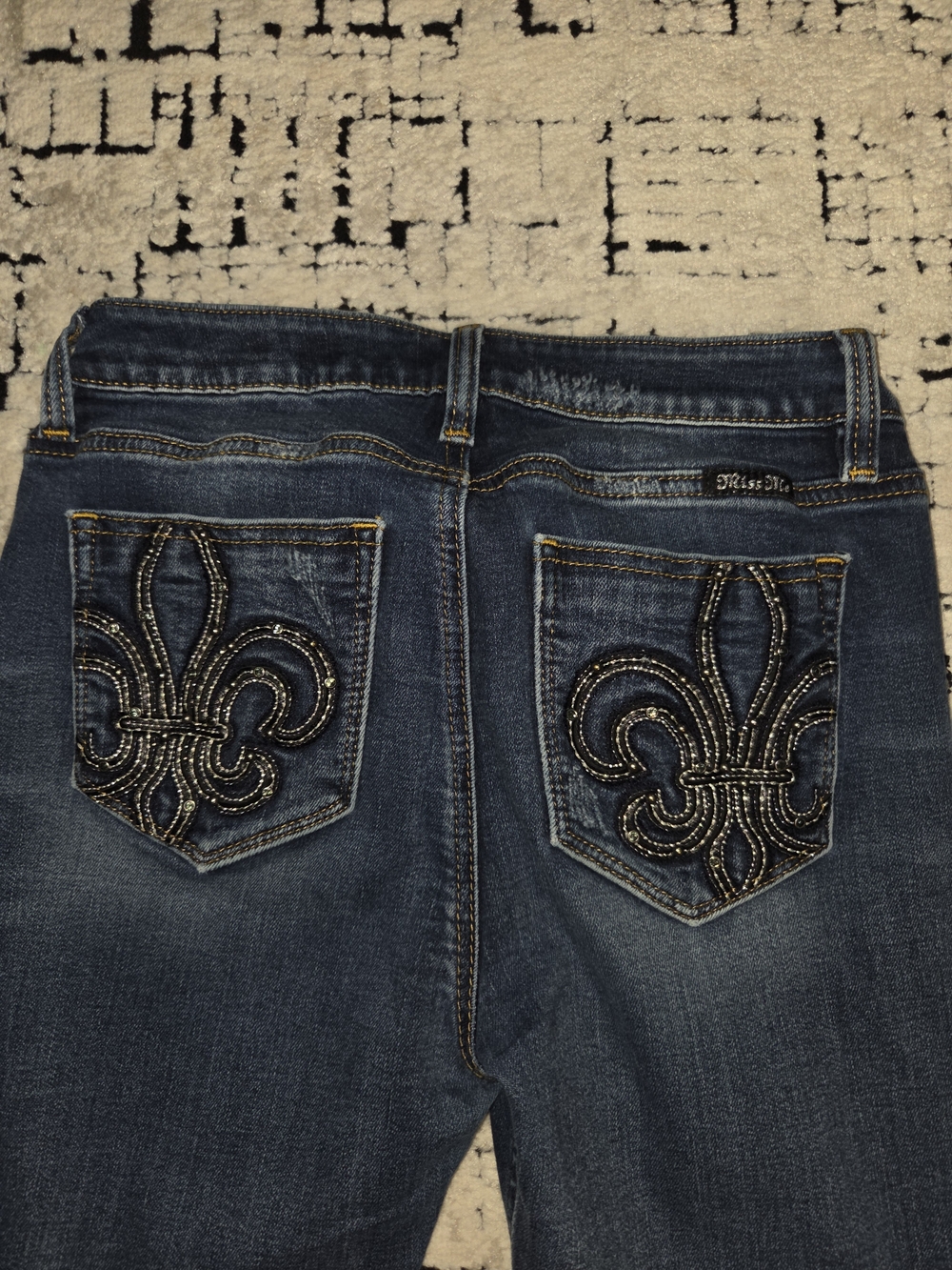 Miss Me Embellished Fleur-de-Lis Women's Jeans - Dark Blue